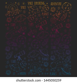 Space vector illustration. Science, technology pattern. Rocket and spaceships.