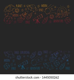 Space vector illustration. Science, technology pattern. Rocket and spaceships.