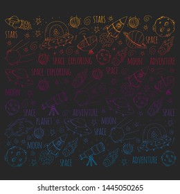 Space vector illustration. Science, technology pattern. Rocket and spaceships.