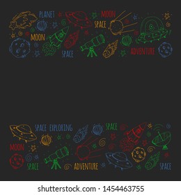 Space vector illustration. Science, technology pattern. Rocket and spaceships.