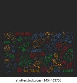 Space vector illustration. Science, technology pattern. Rocket and spaceships.