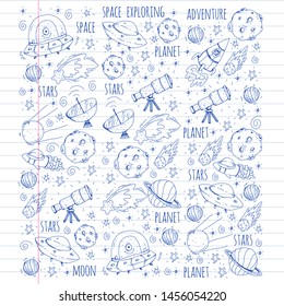 Space vector illustration. Science, technology pattern. Rocket and spaceships.