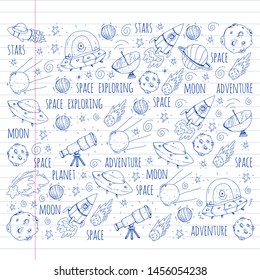 Space vector illustration. Science, technology pattern. Rocket and spaceships.