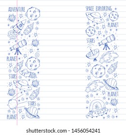 Space vector illustration. Science, technology pattern. Rocket and spaceships.