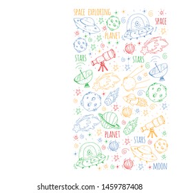 Space vector illustration. Science, technology pattern. Rocket and spaceships.