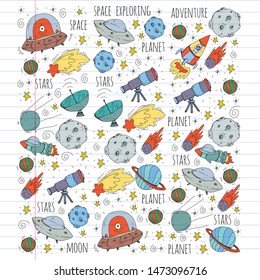 Space vector illustration. Science, technology pattern. Rocket and spaceships.