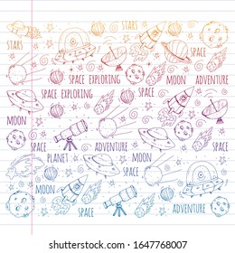 Space vector illustration. Science, technology pattern. Rocket and spaceships.