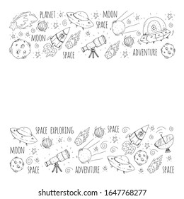 Space vector illustration. Science, technology pattern. Rocket and spaceships.