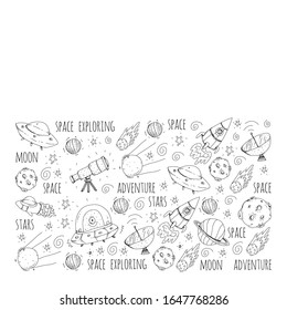Space vector illustration. Science, technology pattern. Rocket and spaceships.