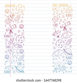 Space vector illustration. Science, technology pattern. Rocket and spaceships.