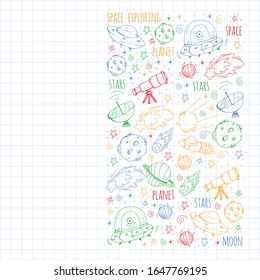 Space vector illustration. Science, technology pattern. Rocket and spaceships.