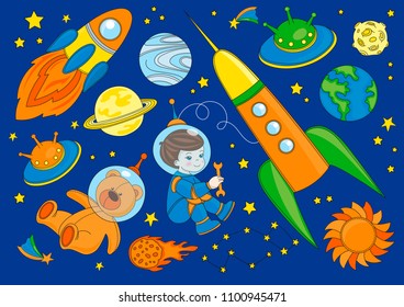 Space Vector Illustration SPACESHIP is Colorful Magic Cartoon Picture for Scrapbooking Babybook Print Card and Album Photo