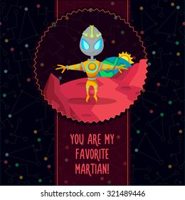 Space vector illustration in style flat about alien in the univerce. Romantic flyer.