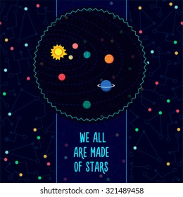 Space vector illustration in style flat about alien in the univerce. Romantic flyer.