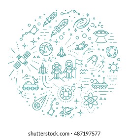 Space vector outline symbols. Vector line illustration