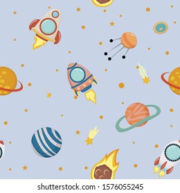 Space - vector seamless background, in a childish style flat