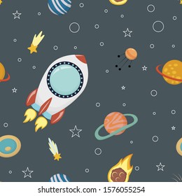Space - vector seamless background, in a childish style flat