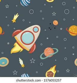 Space - vector seamless background, in a childish style flat