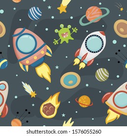 Space - vector seamless background, in a childish style flat