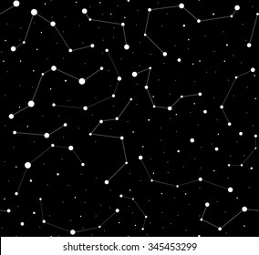 Space vector seamless endless texture with shining stars and constellations in the night sky