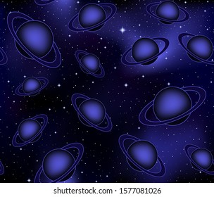 Space vector seamless pattern with stars and planets