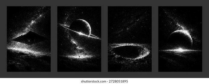 Planos de fundo pontilhados de vetor de espaço. Planeta conceito paisagem cósmica. Textura abstrata de arte digital, ilustração de galáxia futurista.