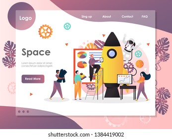 Space vector website template, web page and landing page design for website and mobile site development. Space exploration technology, aerospace industry concept.