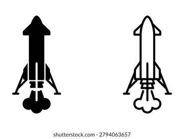 Space vehicle icons representing launch sequence with exhaust smoke depicted in professional graphic design elements.