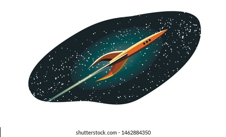 Space vehicle rocket ship, sticker flat design