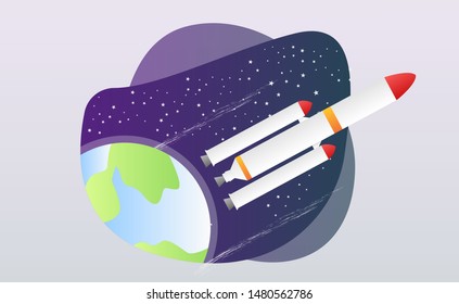 Space vehicle vector illustration with fluid shapes. Spaceship vector