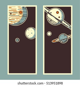 Space vertical banner. Rounded lineart