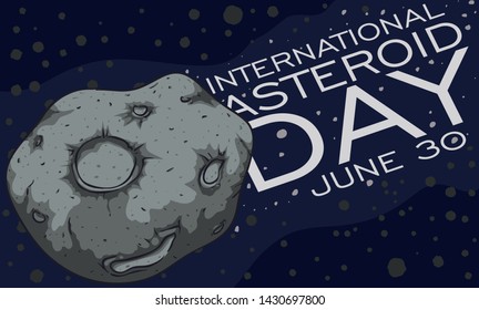 Space view of the nearest asteroid belt to Earth and a close up view of one of it with giant craters and a greeting during International Asteroid Day celebration in June 30.