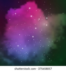 Space view with stars and colored clouds of gases and dust