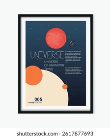 space vintage minimalist poster , universe, moon, red planet, 