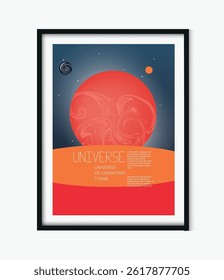 space vintage minimalist poster , universe, moon, red planet, 