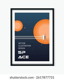 space vintage minimalist poster , universe, moon, red planet, 