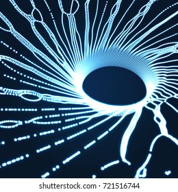 Space vortex. Black hole made from flying particles. Abstract background. 3d vector illustration.