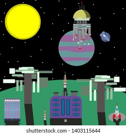 Space wallpaper in cartoon style.
Vector hand drawn.