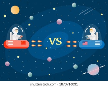 Weltraumkrieg zwischen dem chinesischen Raumschiff und dem US-amerikanischen Raumschiff im Sonnensystem. Konzept der Konkurrenten aus der Wirtschaft.