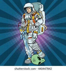 space warrior is the winner alien pop art retro vector. Starship troopers. Military fiction