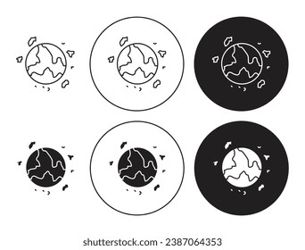Conjunto de iconos de la línea de residuos espaciales. Icono de basura espacial en color negro.
