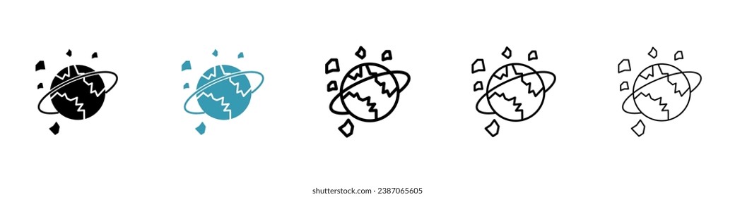 Conjunto de ilustraciones de vectores de desechos espaciales. Icono de basura espacial en color blanco y negro.