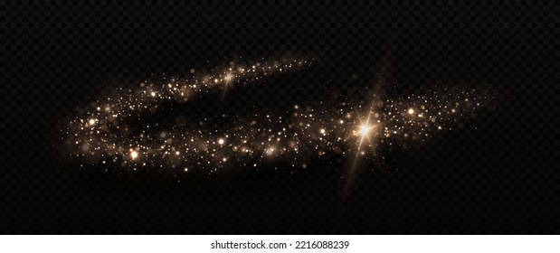 Raumwavy-Linien funkeln auf transparentem Hintergrund. Abstrakter Zauberbanner. Zauberhafte Lichtspur aus glitzerndem Comet-Schwanz.