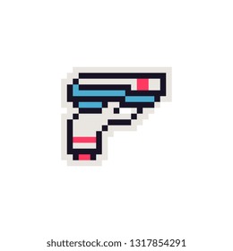 Space weapon perfect pixel art icon laser gun blaster isolated vector illustration. Design for sticker, mobile app and logo. Game assets 8-bit sprite.
