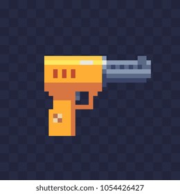 Space weapon pixel art icons laser gun blaster isolated vector illustration. Design for sticker, mobile app and logo. Game assets 8-bit sprite.