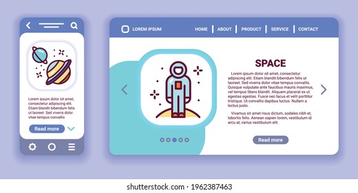 Space web banner and mobile app kit. Outline vector illustration.