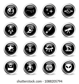 space web icons - black round chrome buttons