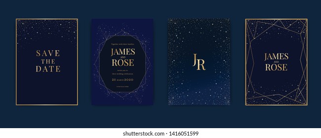 Space Wedding Invitation, floral invite thank you, rsvp modern card Design in little star in dark night decorative Vector elegant rustic template