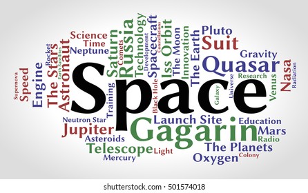 Space word cloud. Gradient background. Vector illustration.