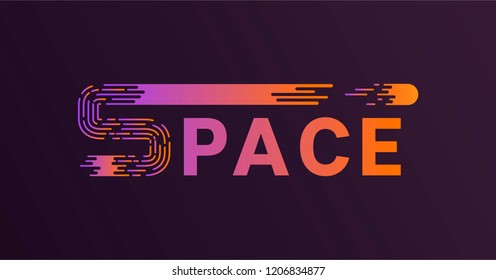 Space word colorful gradient background. Cosmic wallpapers. Gradient text background. Comet meteorite space abstract wallpaper.